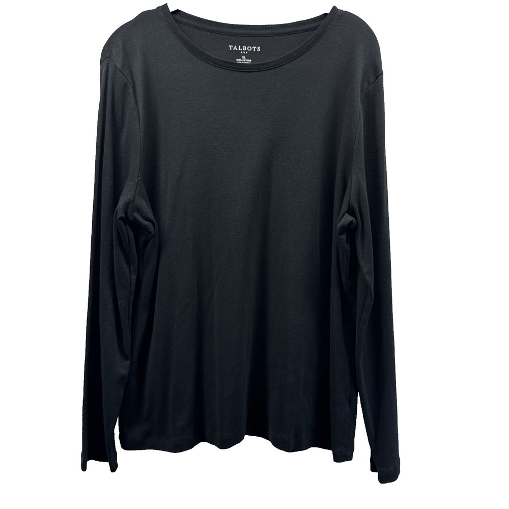 Talbots Women's Top Size XL Solid Black Long Sleeve 100% Cotton Pullover Gothic